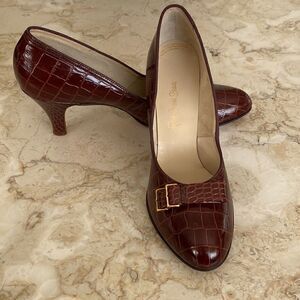 1950’s Vintage Red Cross Shoes Croc Embossed Leather